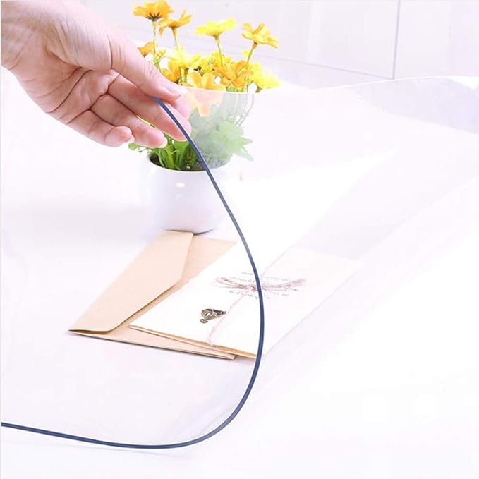 NECAUX Custom 32 x 91 Inch Clear Table Cover Protector, 1.5mm Thick Wood Grain Transparent Table Pad Non-Slip Tablecloth Plastic Protective Pad for Dining Room Table, Meeting Table, Living Room Table