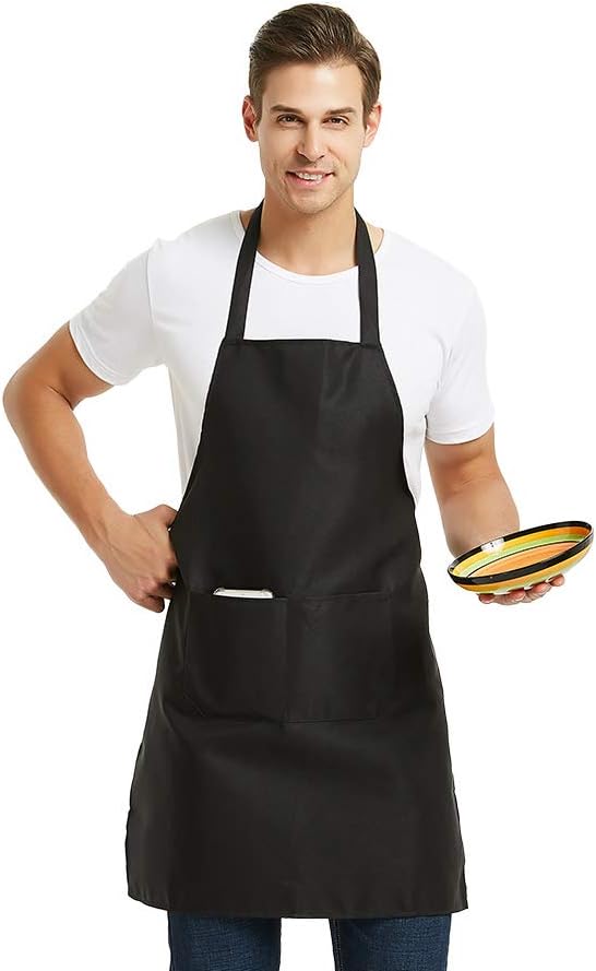DUSKCOVE 12 Pack Plain Bib Aprons with 2 Pockets - Blue Unisex Commercial Apron Bulk for Kitchen Cooking Restaurant BBQ Painting Crafting