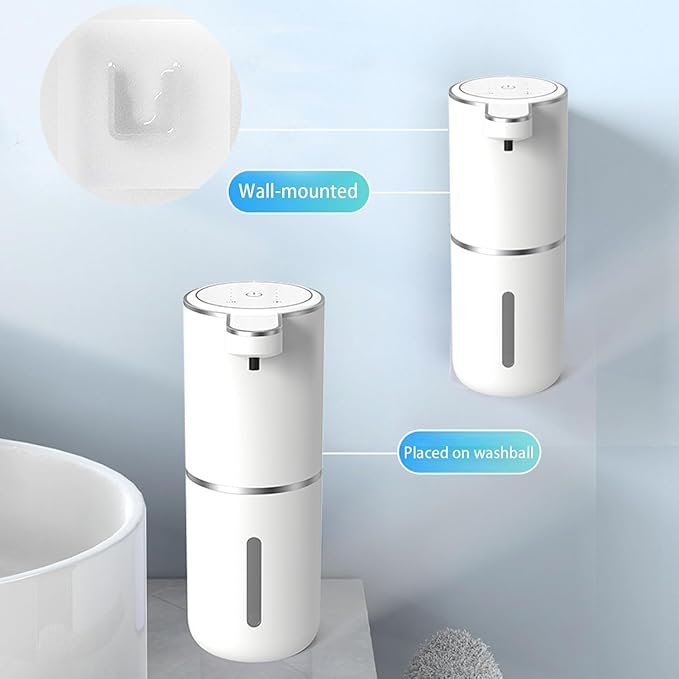 2P Automatic Soap Dispenser, Touchless Foaming Soap Dispenser 400ml USB Rechargeable Dispenser Electric Wall Mounted 4levels Adjustable Foam Dish Soap Pump for Bathroom Kitchen