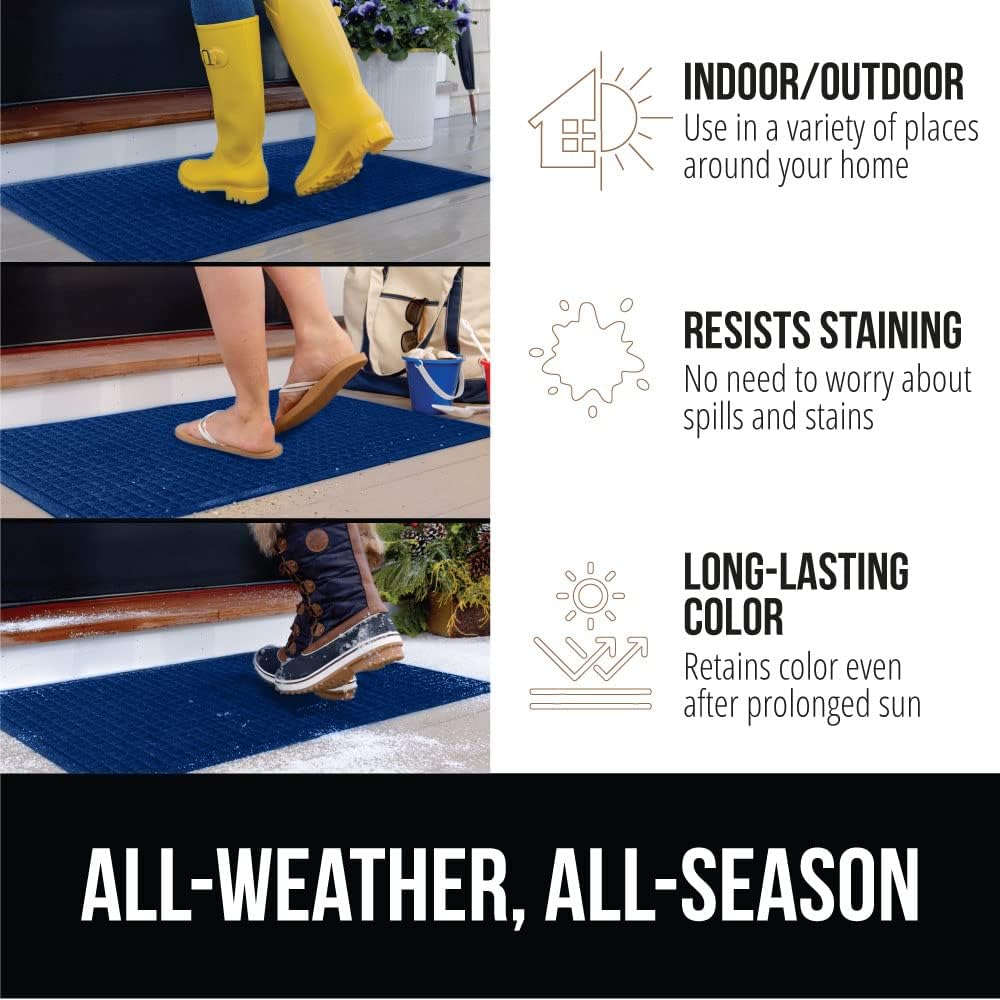 GORILLA GRIP Front Door Mat, 47x35, Indoor Outdoor Ultra Absorbent HydroAbsorb Doormat, Absorbs Up to 6 Cups of Water, Stain and Fade Resistant, Rubber Backing Doormats, Captures Dirt, Blue