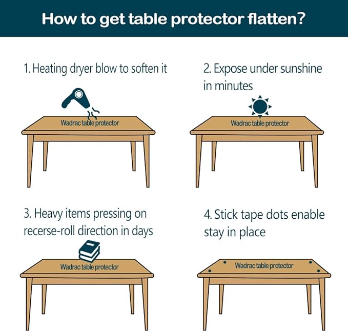 Wadrac Long Clear Table Pad 16x96 Inch Rectangular Transparent Desk Protector Mat Plastic Tablecloths PVC Desk Blotter Table Cover for Side End Table Night Stand Dresser Dining Room Table Thicken
