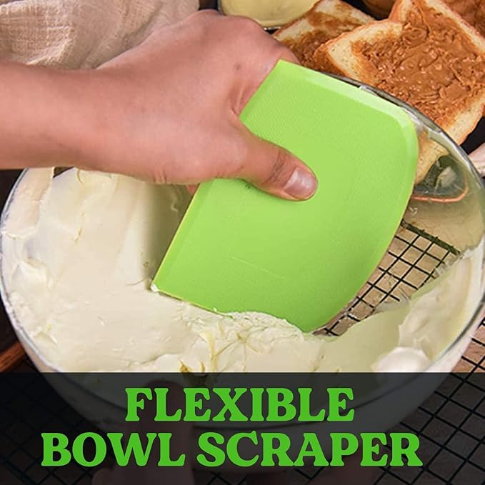 SURDOCA Dough Scraper Bench Scraper - 3P 14.2x8.5" Plastic Flexible Bowl Scraper, Sharp Edge & Angles Cake Scraper. Non-Slip Bakeware Decorating Tools Sculpting & Modeling Tools - White+Green+White