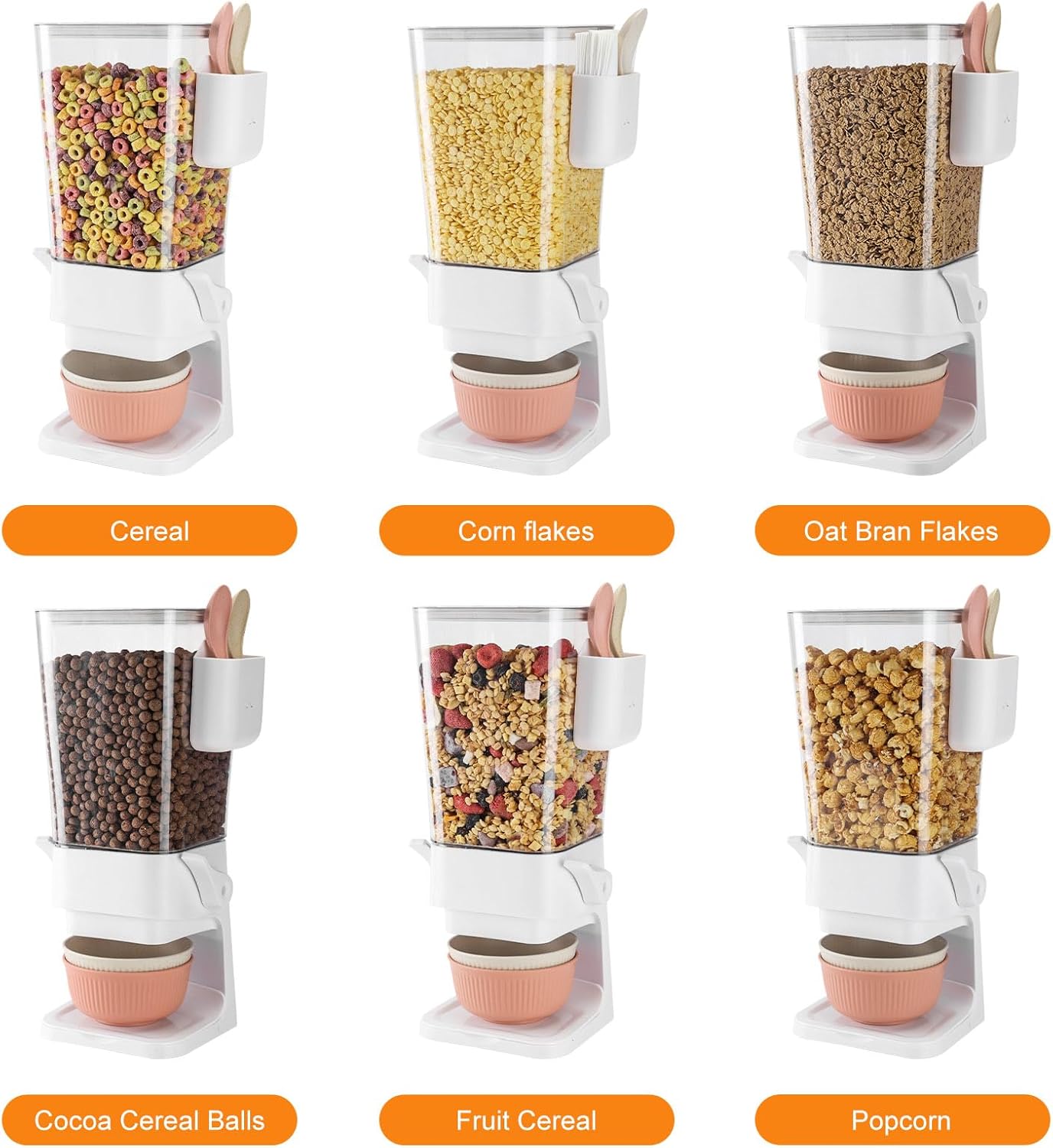 Cereal Dispenser Countertop 2 Pack with Bowls Spoons Cutlery Box,5.5 QT Dry Food Dispenser Snack Organizer Containers Storage with Lids for Pantry Kitchen Organization Oatmeal Nut Granola Candy