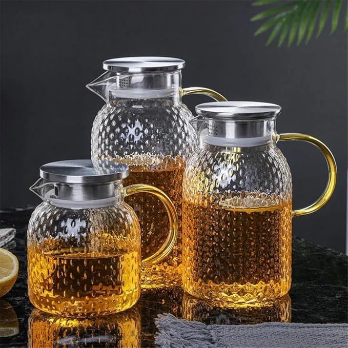 GLigeT Iced Tea Pitcher Glass Water Pitcher with Filter Lid and Pouring Spout Heat Resistant Glass Carafe for Hot Cold Beverages Homemade Ice Tea Bottle Water Jug(1.8L)