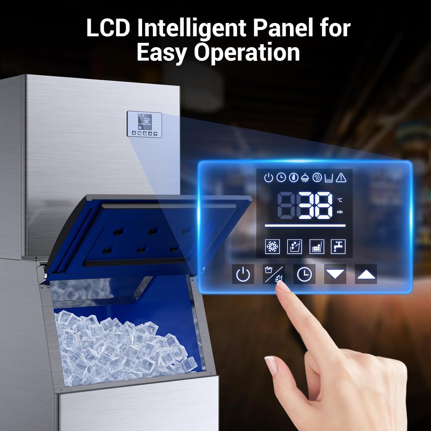 Commercial Ice Machine 600LBS/24H, 400LBS Storage, Ice Ready in 5-15min, Self-Cleaning Stainless Steel Industrial Ice Maker with Timer & Ice Thickness Control for bar Cafe, Restaurant Business
