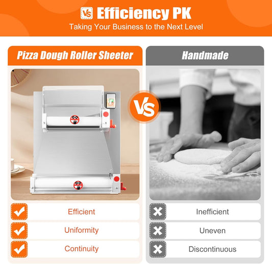 Pizza Dough Roller Sheeter, 4-15.7 Inch Automatic Commercial Pizza Press, 370W Electric Dough Roller, Stainless Steel Thickness Adjustable Dough Machine Pasta Maker - About 5S/Dough
