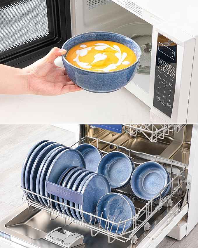 vancasso ANYA 18 Pieces Plates and Bowls Set, Blue Dinnerware Sets, Reactive Glaze Dishes Set for 6, Ceramic Dishware Sets Kitchen Dinner Set, Microwave & Dishwasher Safe