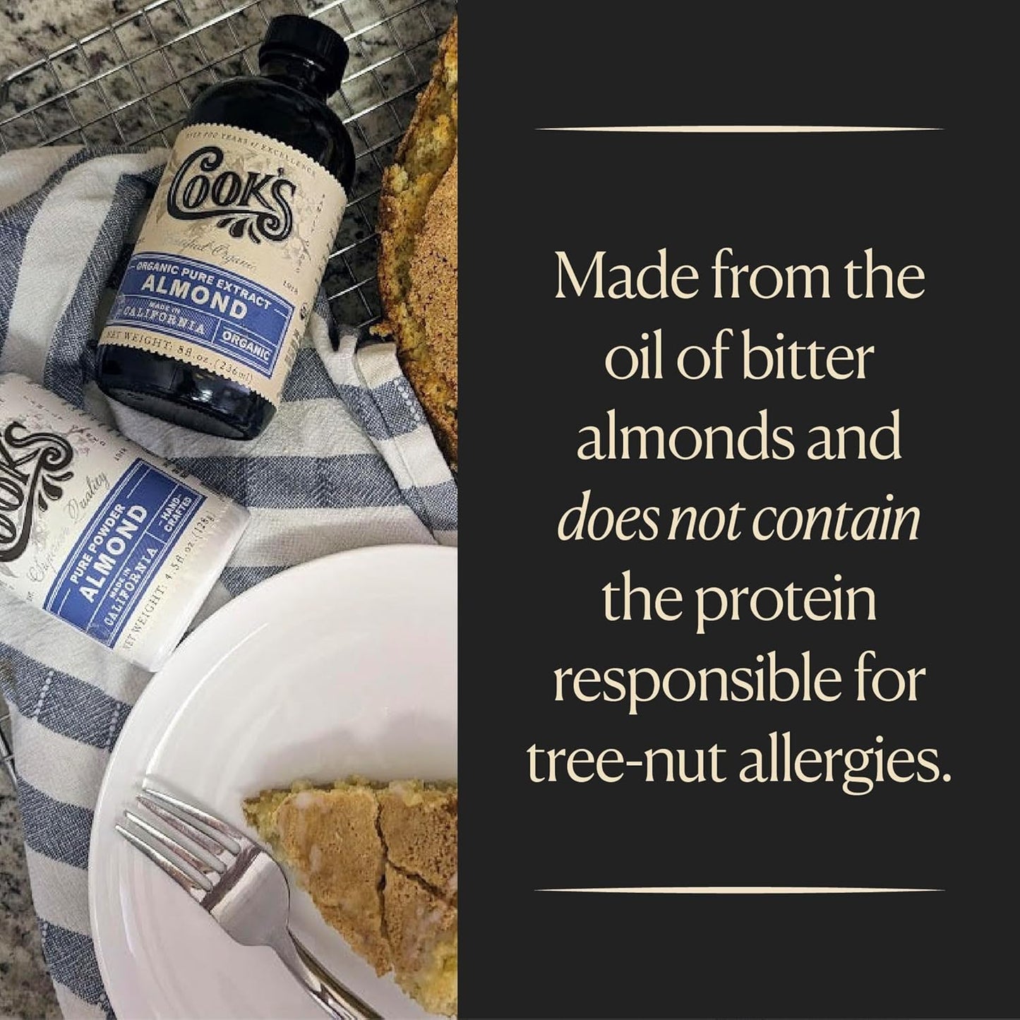 Cook’s, Pure Almond Extract for Baking, Cooking, and Mixology, Allergen Free Almond Flavoring Extract, 4 oz