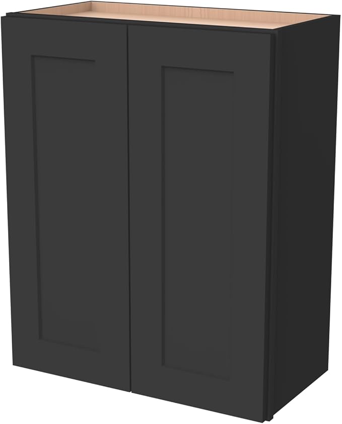 Wall-Mounted Cabinet – Solid Wood Shaker Style Medicine Cabinet with Adjustable Shelves & Soft-Close Doors for Bathroom, Kitchen, and Office Storage (Charcoal Black, 36" W x 12" D x 30" H)
