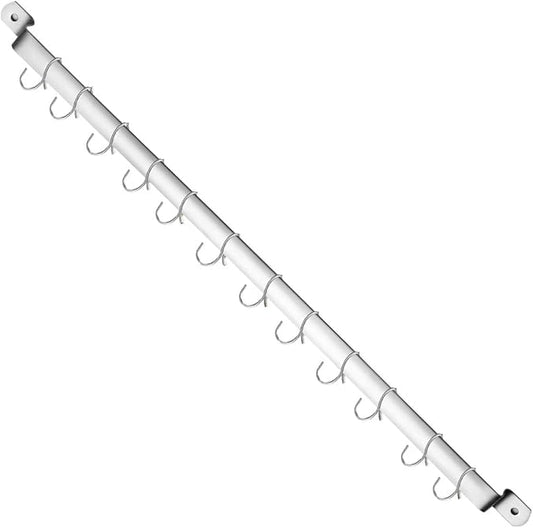 Kyraton Kitchen Utensil Rail Organizer - Wall Mounted Gourmet Rack With 14 Hooks for Hanging Knives, Mugs, Spatulas, Pots and Utensils