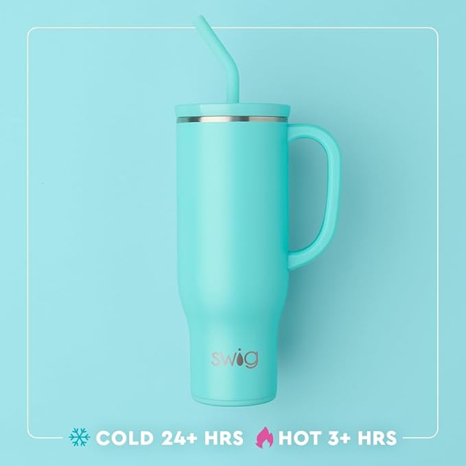 Swig Life 30oz Mega Mug, 30 oz Tumbler with Handle and Straw, Cup Holder Friendly, Dishwasher Safe, Extra Large Insulated Tumbler, Stainless Steel Water Bottle (Garden Party)