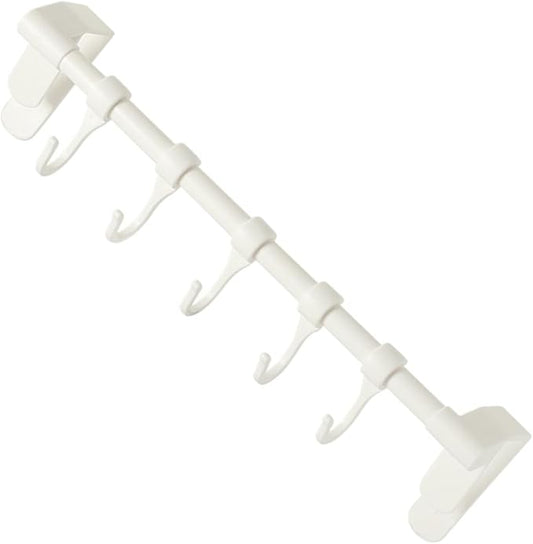 TOYANDONA No-Drill Under Cabinet Plastic Utensil Hooks 5-Row Kitchen Hanging Rack for Cookware and Spoon Storage, White Multi-Purpose Organizer for Kitchenware and Sundries