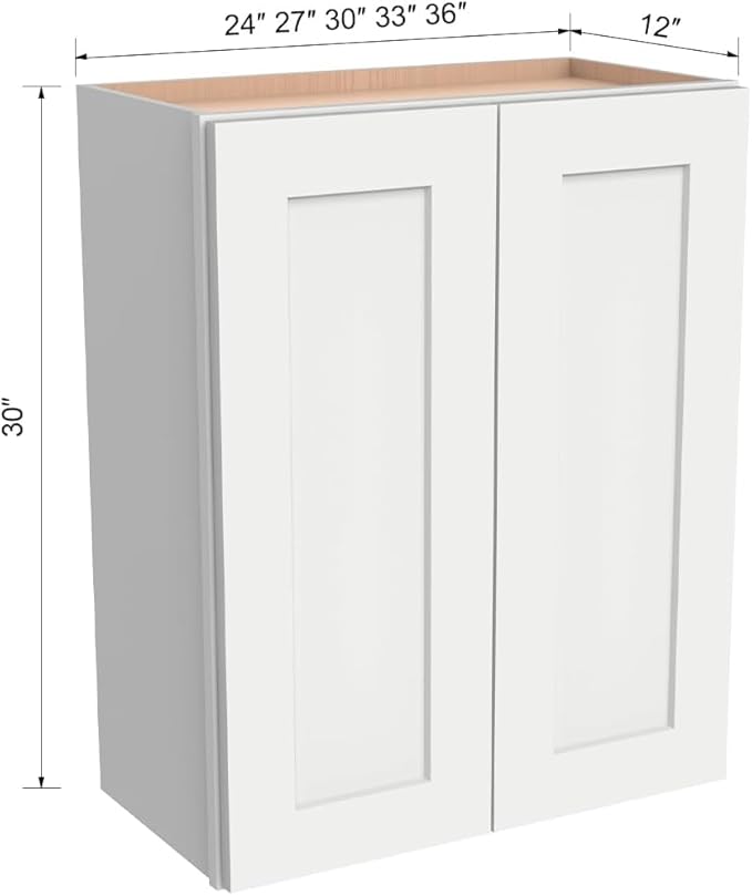 Wall-Mounted Cabinet – Solid Wood Shaker Style Medicine Cabinet with Adjustable Shelves & Soft-Close Doors for Bathroom, Kitchen, and Office Storage (Origami White, 30" W x 12" D x 36" H)