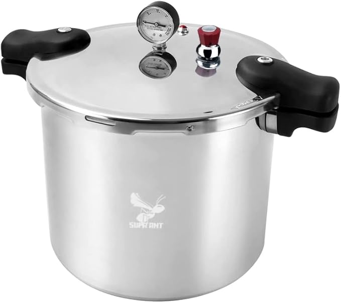 Supa Ant Pressure Canner 23 Qt with Canning Supplies Starter Kit - Canning Pressure Cooker with Gauge - Water Bath Canner Pot with Rack and Lid - Jar Lifter, XL Ladle, Jar Tongs, and Bubble Popper
