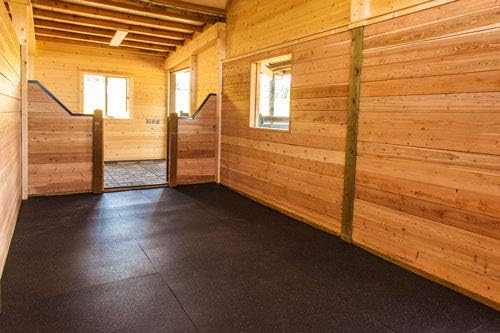 American Floor Mats - Heavy Duty Stall Tiles - Stable/Horse Tiles - Thick, Durable Rubber Flooring Solid Black 8' x 16' Set 3/8" Thick (32 Tiles Total)