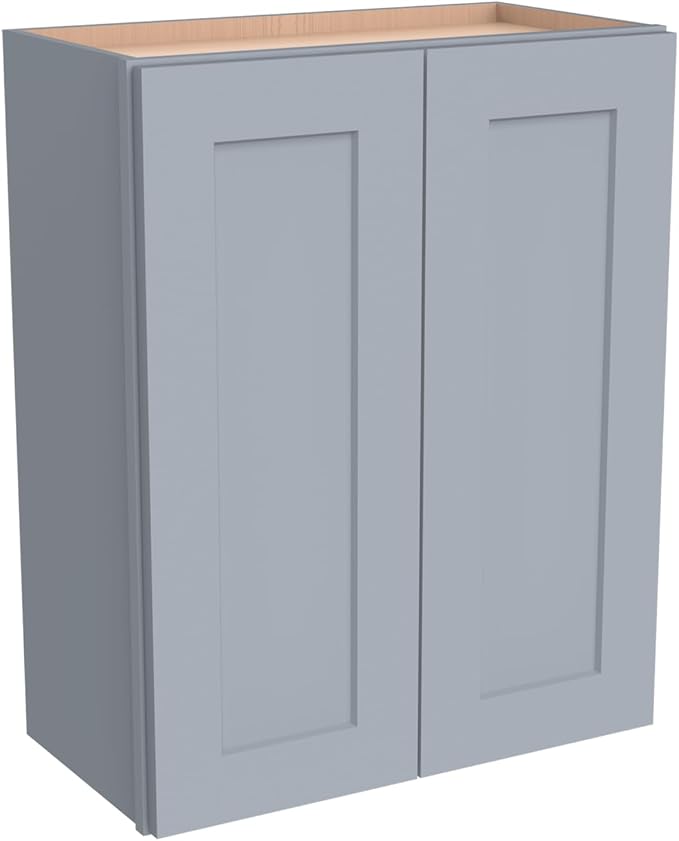 Wall-Mounted Cabinet – Solid Wood Shaker Style Medicine Cabinet with Adjustable Shelves & Soft-Close Doors for Bathroom, Kitchen, and Office Storage (Grey, 27" W x 12" D x 36" H)