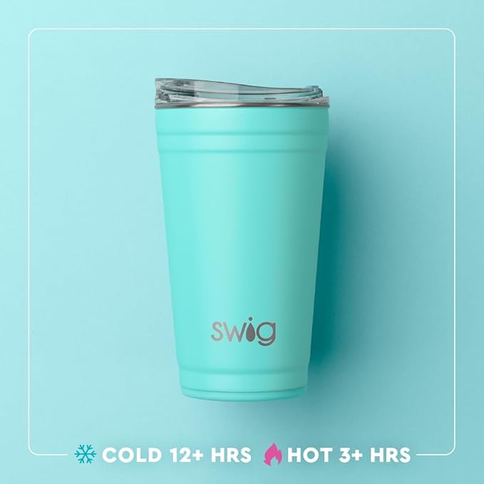 Swig Life 24oz Party Cup, Halloween Insulated Travel Coffee Tumbler with EZ Slider Lid, Cup Holder Friendly, Stainless Steel 24 oz Tumbler, Reusable Mug (Boo Crew Pumpkin)
