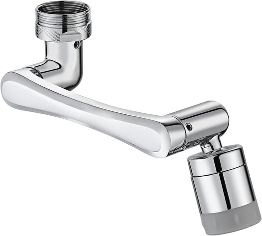 1440° Rotating Faucet Extender, Brass Multifunctional 1080°+ 360° Swivel Extension Robotic Arm Sink Aerator for Kitchen/Bathroom, 2 Water Outlet Modes, Silver