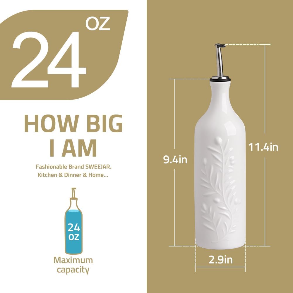 Sweejar Large Olive Oil Dispenser Bottle with Spout, 24 Oz Ceramic Oil Dispenser for Kitchen, Relief Opaque Oil Cruet, Oil Container for Cooking, EVOO, Avocado Oil, Vinegar, Pack of 1 (Gradient Blue)