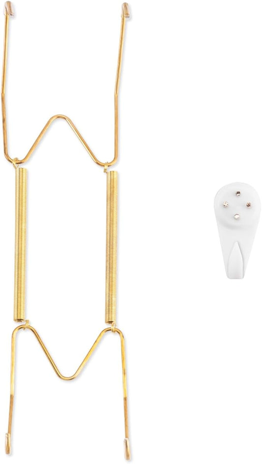Plate Hangers for The Wall, Suitable for 9-11 inch Decorative Plate, Stainless Steel Wire Plate Holder with Wall Hooks and Rubber tip Protectors, Plate Hangers for Displaying Plates, Platter, Gold