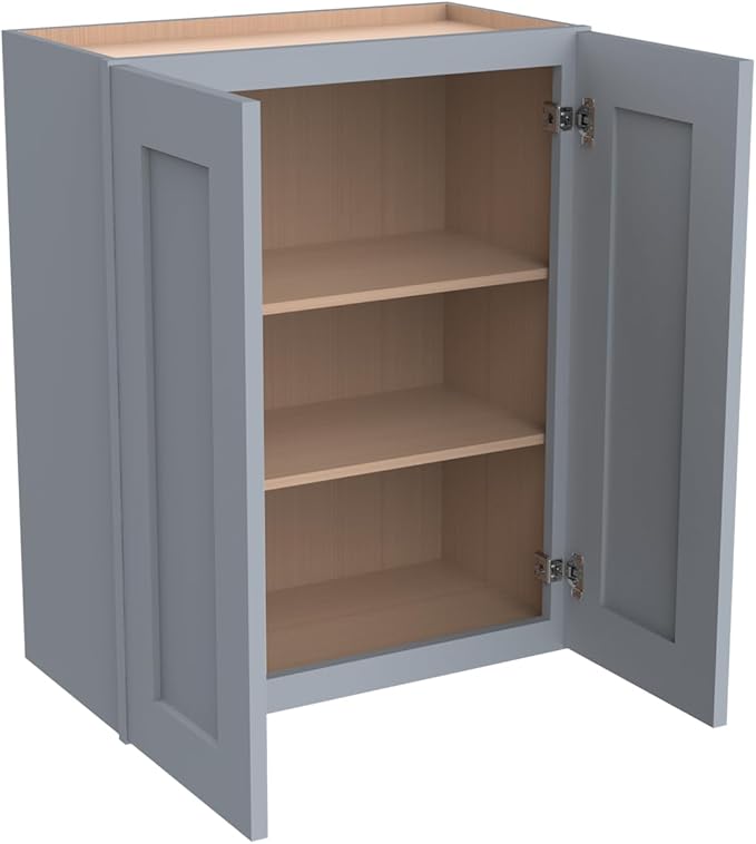 Wall-Mounted Cabinet – Solid Wood Shaker Style Medicine Cabinet with Adjustable Shelves & Soft-Close Doors for Bathroom, Kitchen, and Office Storage (Grey, 39" W x 12" D x 30" H)
