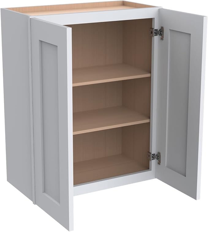 Wall-Mounted Cabinet – Solid Wood Shaker Style Medicine Cabinet with Adjustable Shelves & Soft-Close Doors for Bathroom, Kitchen, and Office Storage (White, 24" W x 12" D x 36" H)