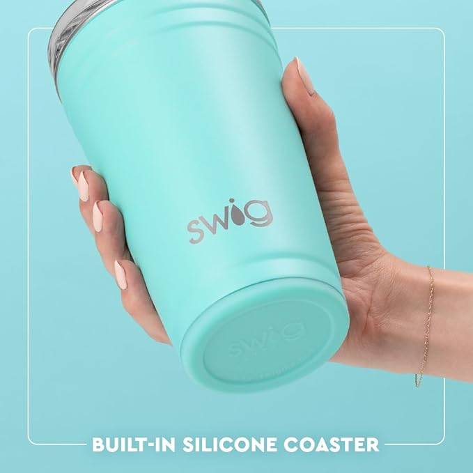 Swig Life 24oz Party Cup, Stackable Insulated Travel Coffee Tumbler with EZ Slider Lid, Cup Holder Friendly, Stainless Steel 24 oz Tumbler, Reusable Coffee Mug (Funky Chicken)