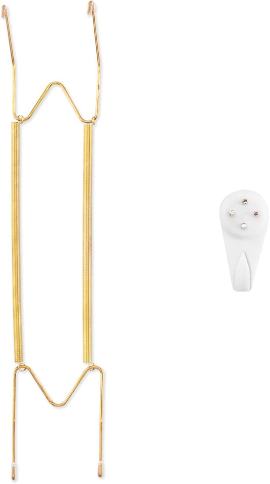 Plate Hangers for The Wall, Suitable for 16-20 inch Decorative Plate, Stainless Steel Wire Plate Holder with Wall Hooks and Rubber tip Protectors, Plate Hangers for Displaying Plates, Platter, Gold