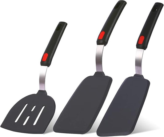 Silicone Spatula Turner Set Large And Thin Flipper Spatulas Heat Resistant 600 ° F Slotted Flexible Turner Cooking Utensils For Nonstick Cookware Egg,Pancake,Fish,Omelette,Hamburger (3 Pack)
