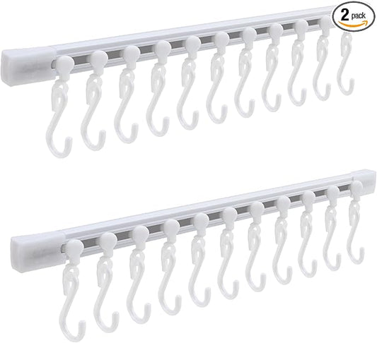 Kitchen Utensil Hanging Rrack - Hooks for Kitchen Utensils, No Drilling Wall Mounted Utensil Holder, Kitchen Rail Rack with 10 Hooks Hanger for Kitchen Bathroom (Pack of 2)