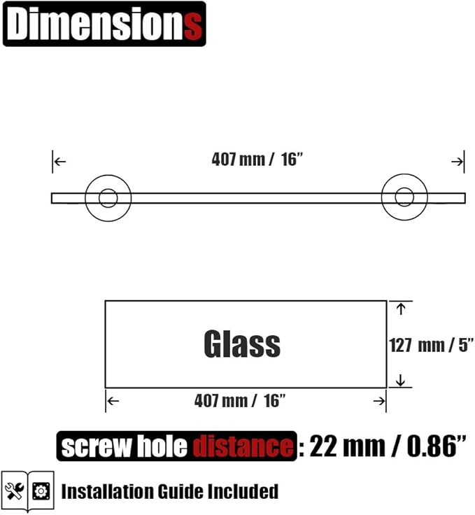 JQK Bathroom Glass Shelf Oil Rubbed Bronze, Tempered Glass Shower Storage 16 by 5 inches, 304 Stainless Steel ORB Wall Mount, TGS101-ORB