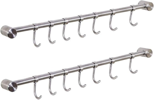 Kitchen Utensil Racks Rail Wall Mounted Utensil Hooks Rack Stainless Steel Hanger Hooks for Kitchen Tools Pot Towel (7 Hooks,2 Packs)