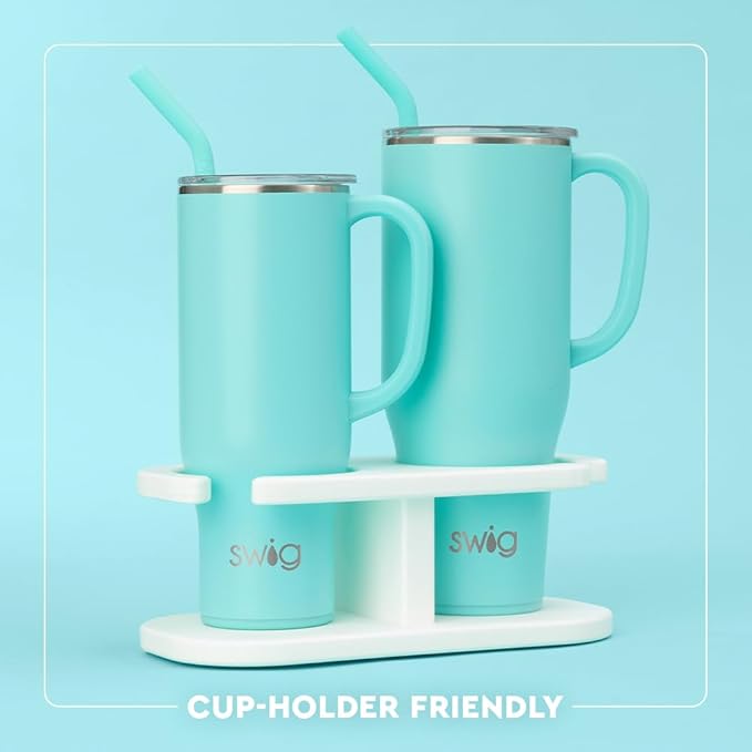 Swig Life 40oz Mega Mug, 40 oz Tumbler with Handle and Straw, Cup Holder Friendly, Dishwasher Safe, Extra Large Insulated Tumbler, Stainless Steel (Pickleball)
