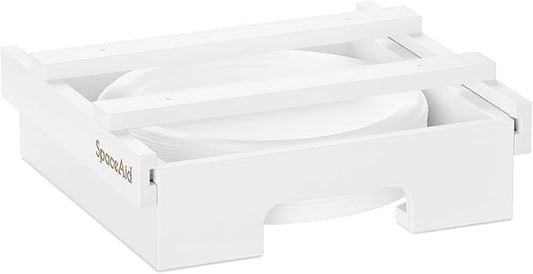 SpaceAid 9-inch Paper Plate Dispenser (Need 10.2 Inches Deep Cabinet Space) Under Cabinet Bamboo Plates Holder, Kitchen Vertical Dipensers Caddy, White