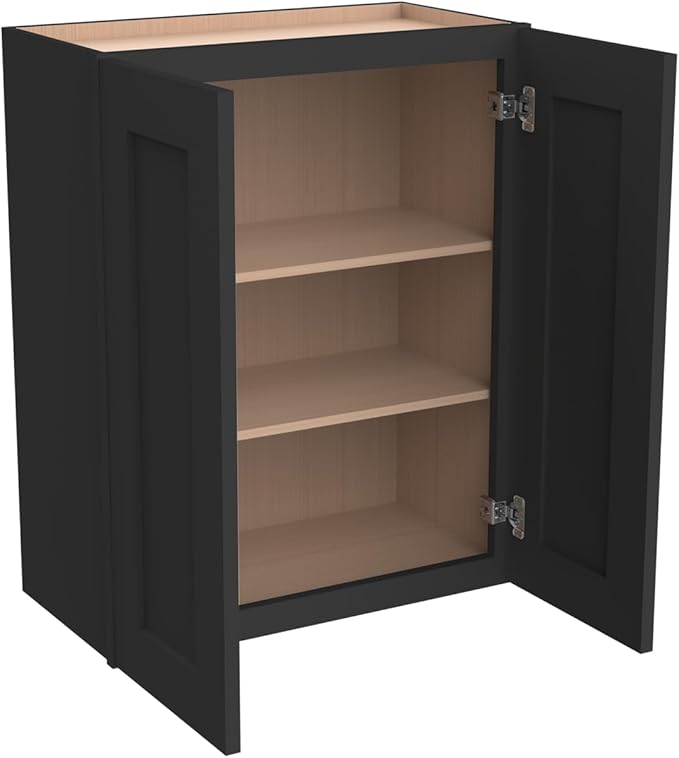 Wall-Mounted Cabinet – Solid Wood Shaker Style Medicine Cabinet with Adjustable Shelves & Soft-Close Doors for Bathroom, Kitchen, and Office Storage (Charcoal Black, 24" W x 12" D x 36" H)