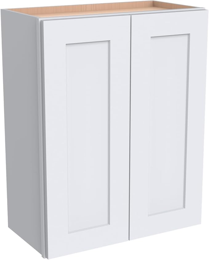 Wall-Mounted Cabinet – Solid Wood Shaker Style Medicine Cabinet with Adjustable Shelves & Soft-Close Doors for Bathroom, Kitchen, and Office Storage (White, 30" W x 12" D x 42" H)