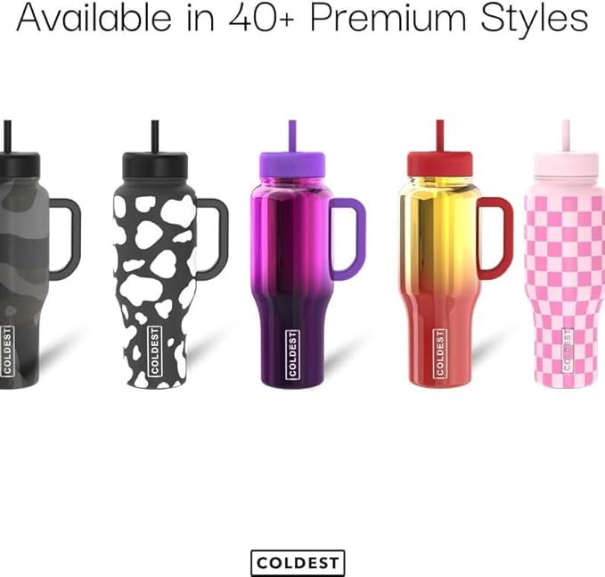 Coldest Tumbler with Handle and Straw - 100% Leak Proof Insulated Tumbler with Lid and Straw (3 Lids) - Stainless Steel Tumblers for Women & Men, Cup Holder Friendly Base, 46 oz (Polished Steel)