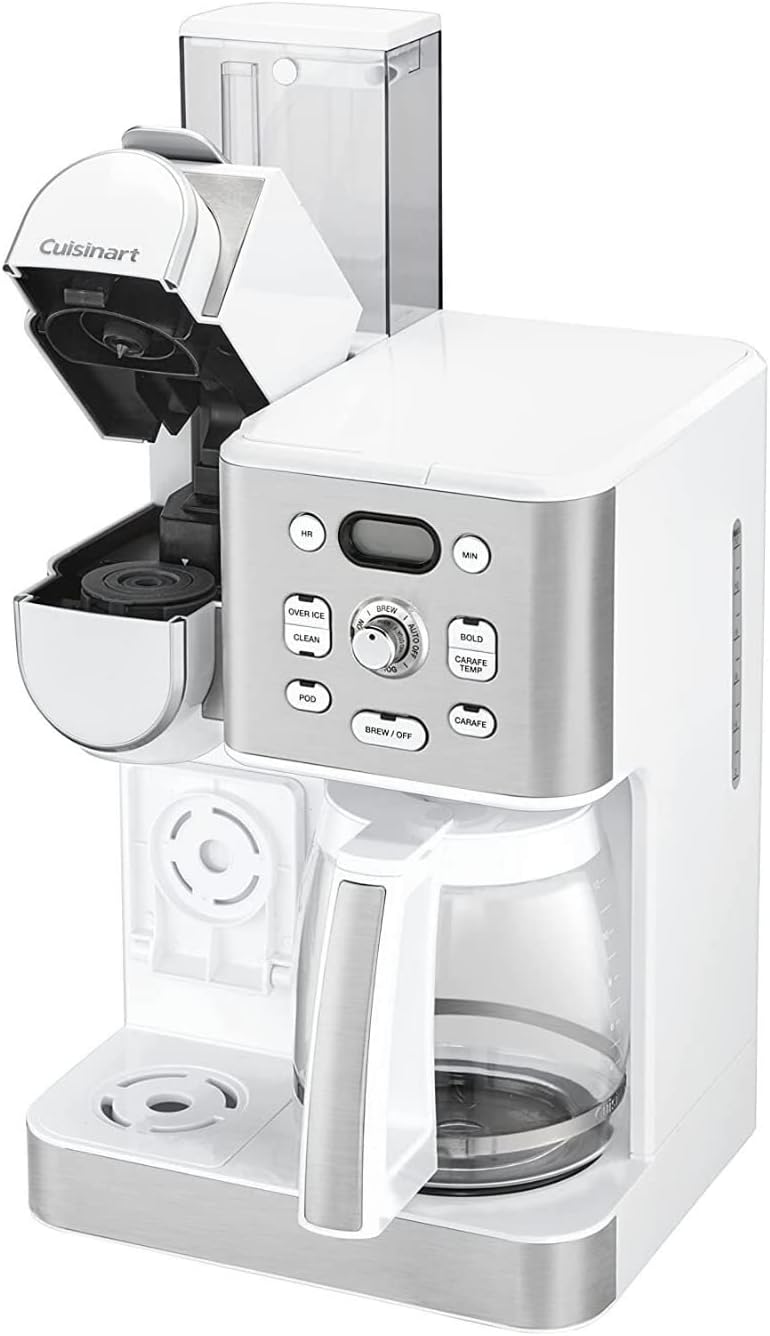 Cuisinart Coffee Maker, 12-Cup Glass Carafe, Automatic Hot & Iced Coffee Maker, Single Server Brewer, Stainless Steel, SS-16W, White