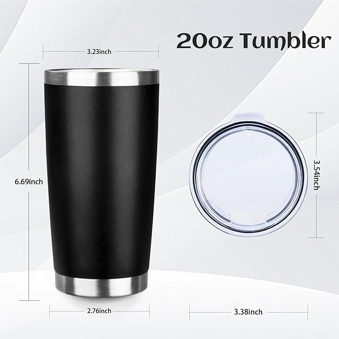 StarSpeed 20oz Tumbler Bulk with Lid, Stainless Steel Insulated Tumblers Double Wall Vacuum Insulated Travel Mug, Powder Coated Coffee Cups for Hot and Cold Drinks(Black,1)