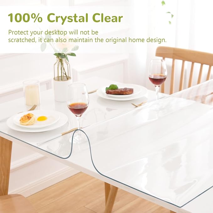 60x96 Inch Clear Table Cover - 1.5mm Thick Plastic, Waterproof Table Protector for Dining Room, Kitchen & Office