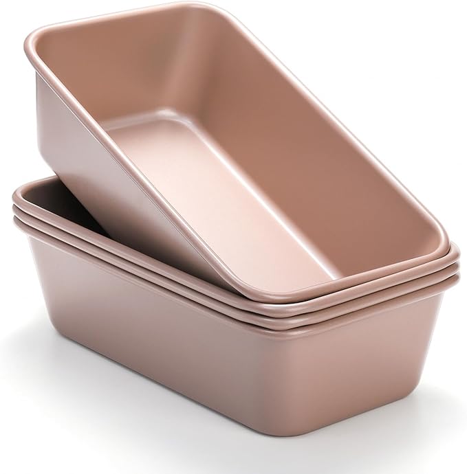Elsjoy 4 Pack Non-Stick Loaf Pan, 9.5 x 5.5 Inch Champagne Bread Loaf Pans Carbon Steel Bread Tin Set for Baking, Metal Bakeware for Bread, Meatloaf, Cake