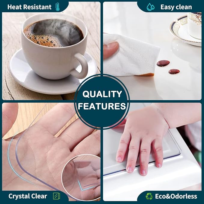 Clear Tabletop Topper Table Protector Wipeable Heat Resistant Wooden Marble Glass Coffee Furniture Clear Plastic Tablecloth Cover Cloths Mat PVC Vinyl Rectangle Easy to Clean Protection Pad 46X72 Inch
