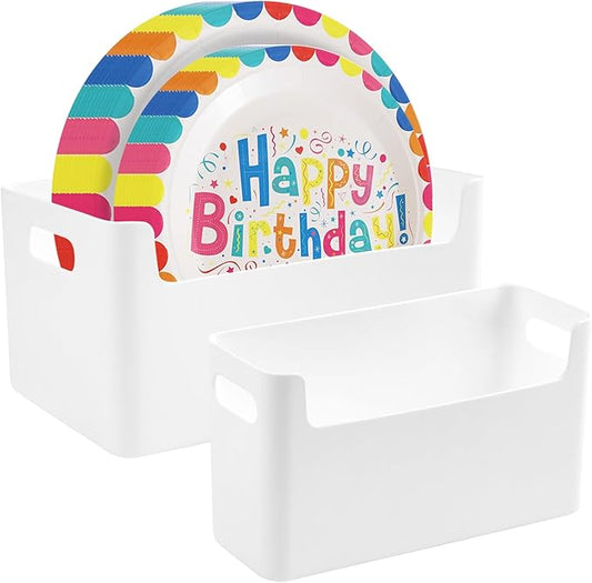 2Pcs Paper Plate Dispenser for 7-10 Inch Disposable Plates, Space-Saving Disposable Plate Storage Organizer for Cabinet, Countertop, RV or Outdoor, Space-Saving Plastic, Foam and Paper Plate Storage