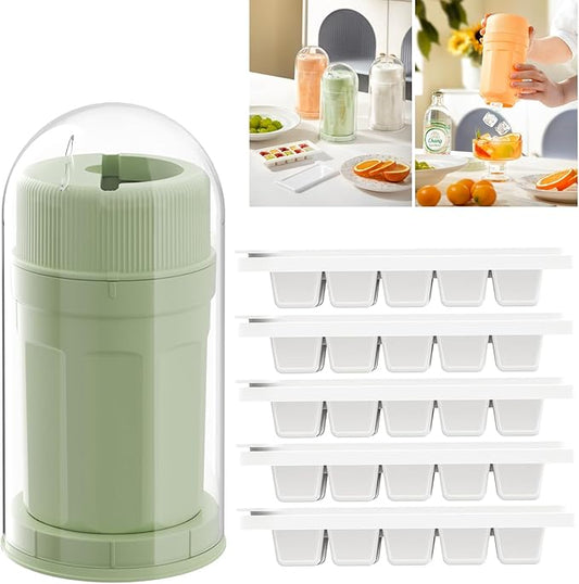 Ice Cube Tray with Lid, New Rotating Mold Release Ice Cups, Easy-Release Ice Cup with 5 Pcs Ice Cube Trays for Freezer, Ice Cube Molds, BPA Free, Easy Release Stackble Spill-Resistant (Green)