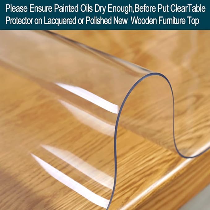 Wadrac Multisize Plastic Clear Table Cover Protector-1.5mm Thick 36x82 inch Non-Slip Waterproof Easy Clean Transparent PVC Tablecloth Desk Covers Leaf for Work Desk,Kitchen Counter,Dinner Table