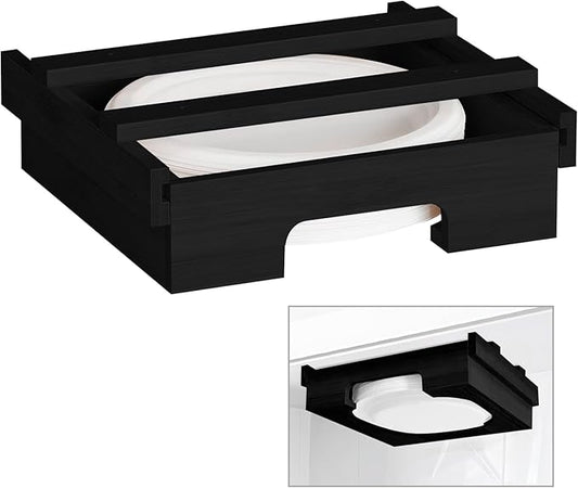 Paper Plate Dispenser, 9-inch Bamboo Paper Plate Dispenser Under Cabinet, Kitchen Counter Vertical Holder Organizer Countertop Caddy Black