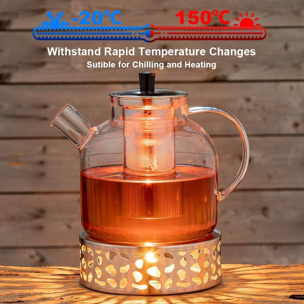 1500ml(50oz) Glass Teapot with Removable Infuser, Ehugos Stovetop Safe Large Tea Pot, Blooming and Loose Leaf Hand Crafted Kettle for Women and Adult with Stainless Infuser