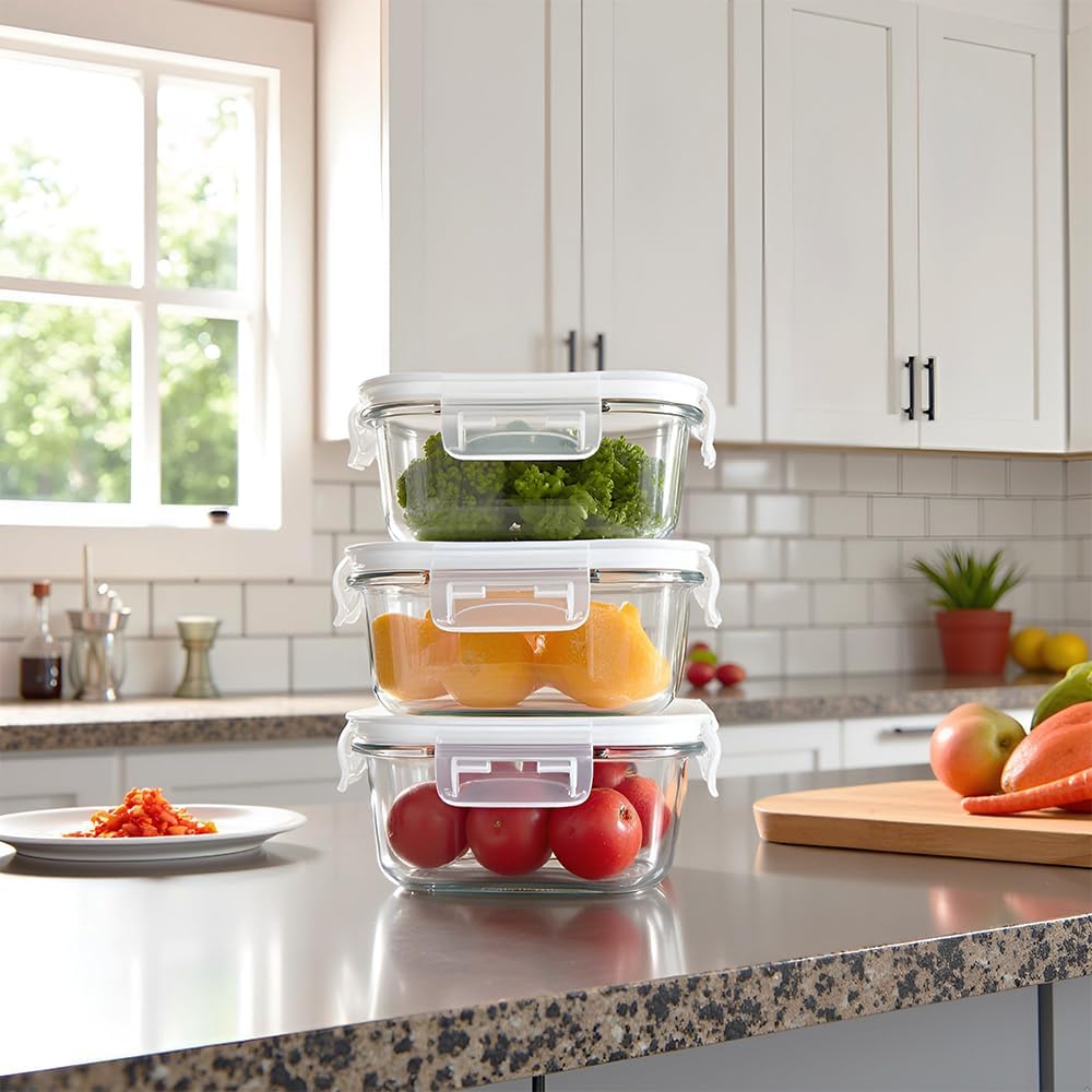 16PC Square Glass Storage Containers With Lids, 2 Cup Glass Food Containers With Lids, Square Meal Prep Bowls, Small Bowls For leftovers, Dishwasher, Freezer Safe (8 lids & 8 Containers)