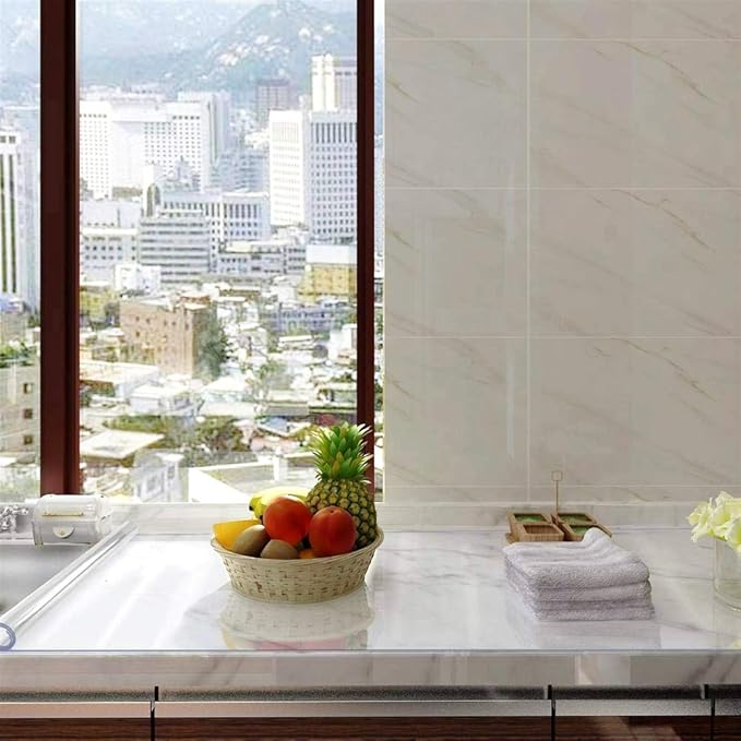 NECAUX Custom 48 x 115 Inch Clear Table Cover Protector, 1.5mm Thick Wood Grain Transparent Table Pad Non-Slip Tablecloth Plastic Protective Pad for Dining Room Table Conference Table Meeting Table