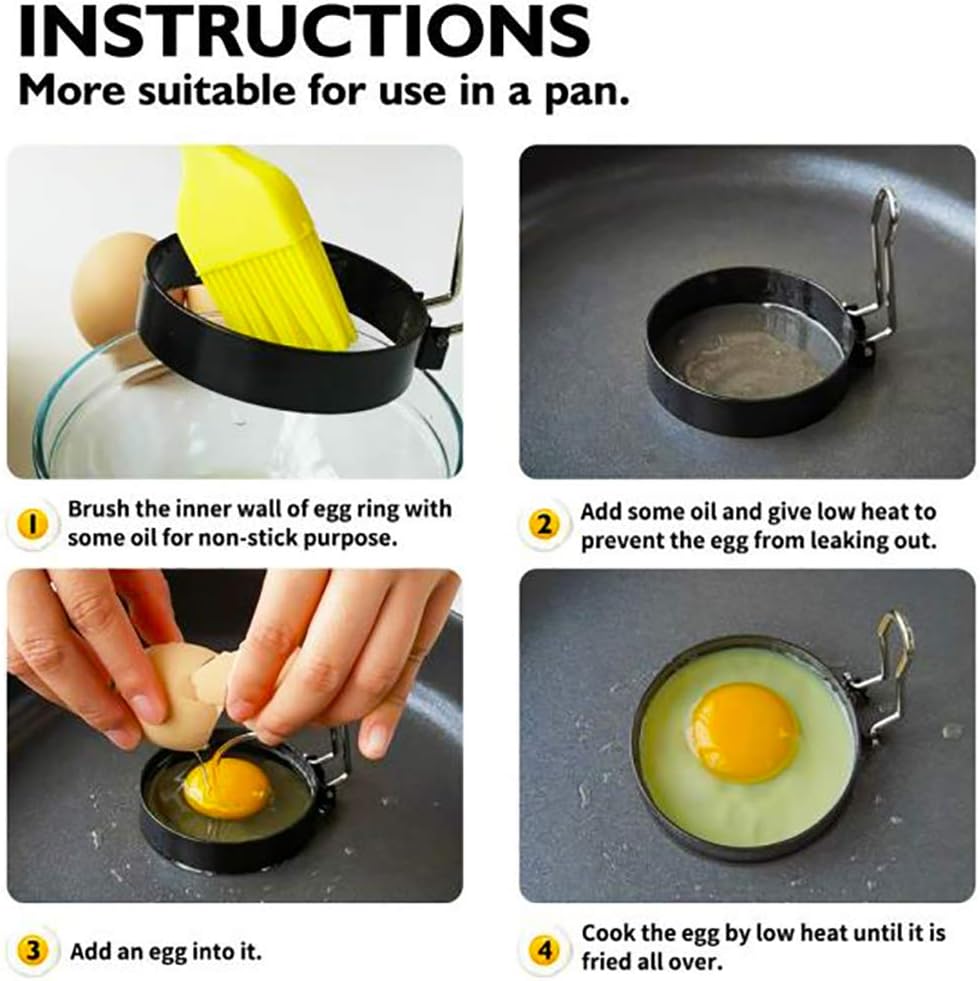 Egg Ring for Frying Eggs and English Muffin - Round Egg Shaper Mold with Anti-scald Handle - Stainless Steel Non-stick Egg Cooker Ring - 2 Pack